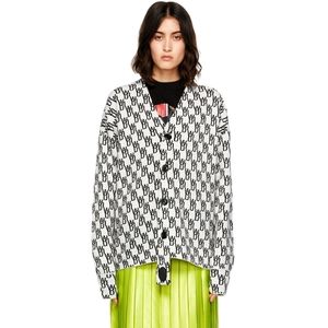 Welldone Jacquard Knit Logo Spell Out Cashmere Cardigan